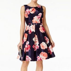 Jessica Howard Indigo blue dress with fushia and coral flowers
